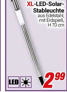 XL-LED-Solar-Stableuchte aus Edelstahl, mit Erdspeiß, H 70 cm