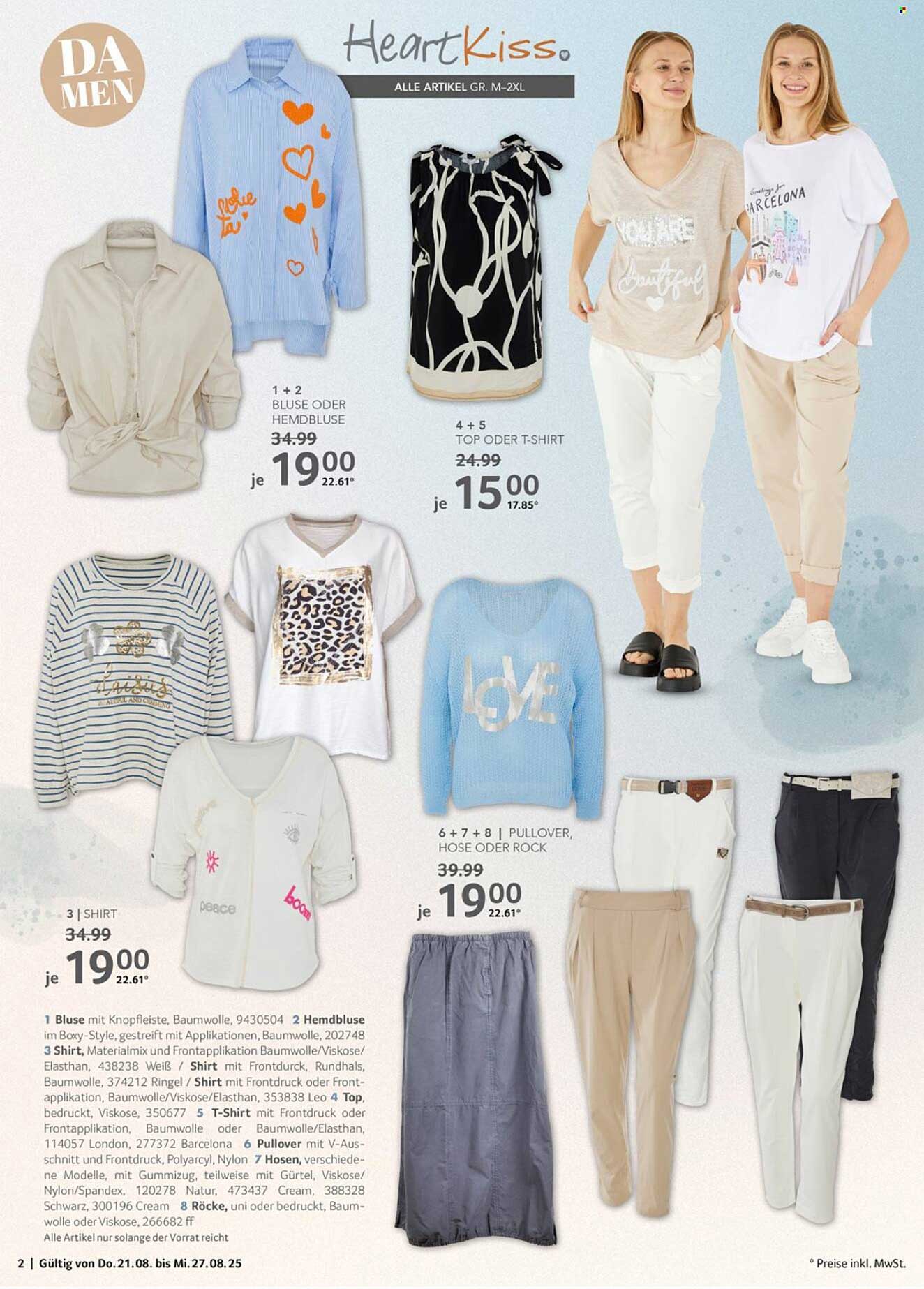 1 + 2 Bluse oder Hemdbluse, 4 + 5 Top oder T-Shirt, 6 + 7 + 8 Pullover, Hose oder Rock - Alle Artikel GR. M-2XL