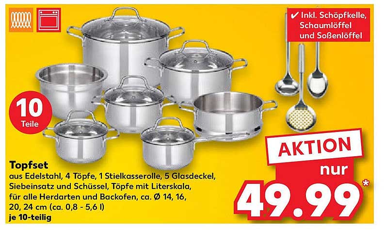10-teiliges Topfset aus Edelstahl - Aktion nur 49,99 €
