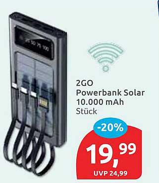 2GO Powerbank Solar 10.000 mAh