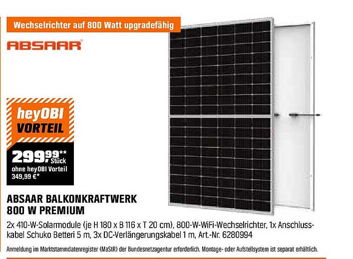 ABSAAAR BALKONKRAFTWERK 800 W PREMIUM
