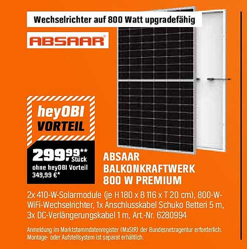 ABSAAR Balkonkraftwerk 800 W Premium