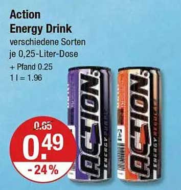 Action Energy Drink - verschiedene Sorten je 0,25-Liter-Dose