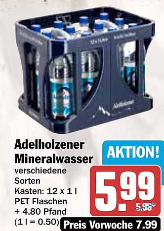 Adelholzer Mineralwasser verschiedene Sorten Kasten: 12 x 1 l PET Flaschen