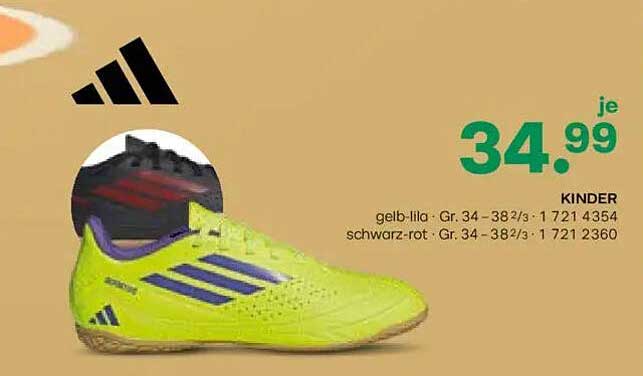 Adidas Kinder Fußballe Schuhe in gelb-lila und schwarz-rot