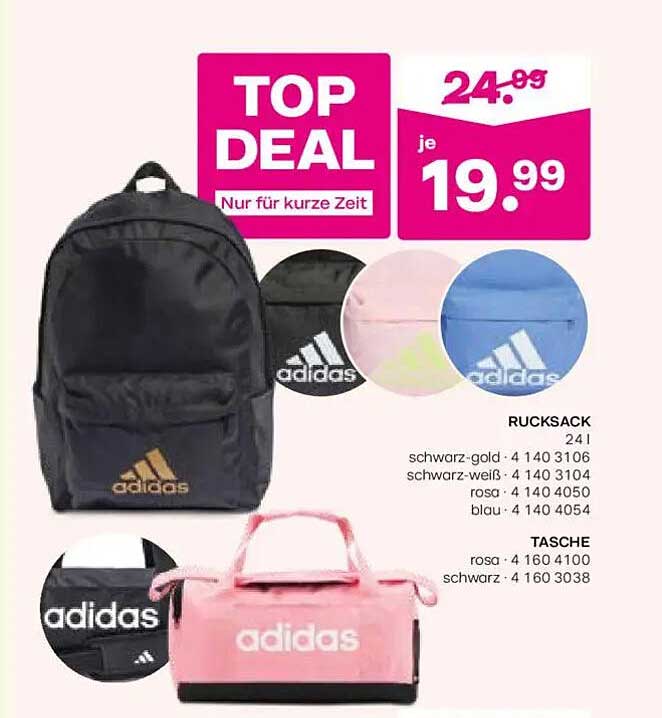 Adidas Rucksack und Tasche für nur 19,99 €