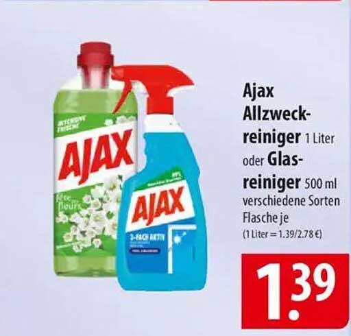 Ajax Allzweckreiniger 1 Liter oder Glasreiniger 500 ml