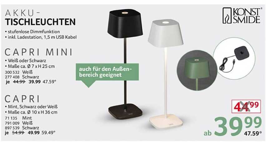 AKKU-TISCHLEUCHTEN - CAPRI MINI und CAPRI