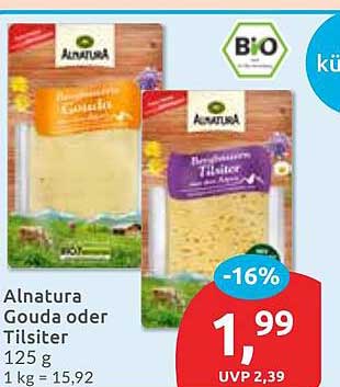 Alnatura Gouda oder Tilsiter 125 g