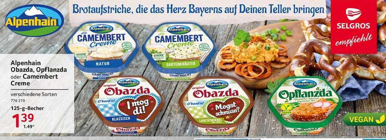 Alpenhain Obazda, Opflanzda oder Camembert Creme – verschiedene Sorten