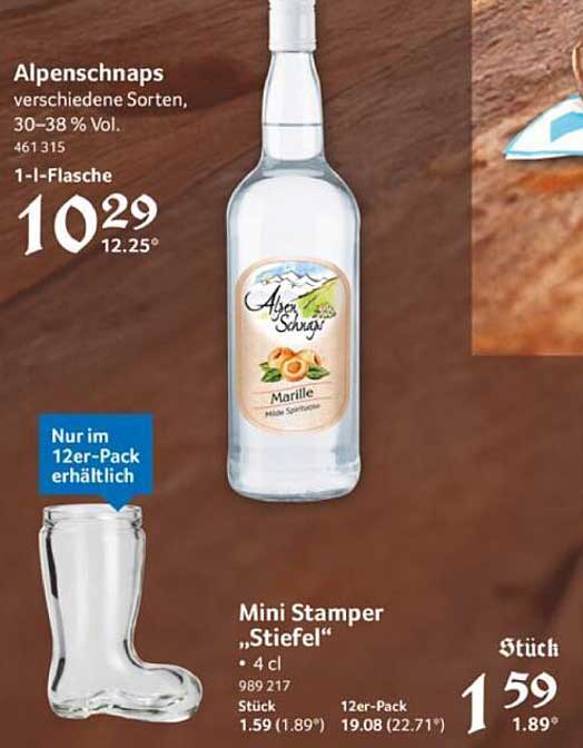 Alpenschnaps verschiedene Sorten, 30–38 % Vol.