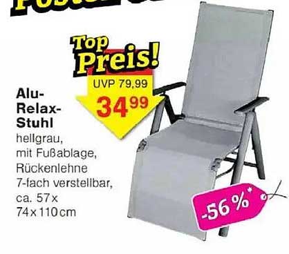 Alu-Relax-Stuhl hellgrau mit Fußablage