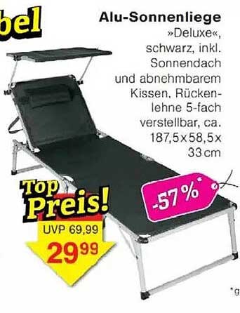 Alu-Sonnenliege »Deluxe«, schwarz, inkl. Sonnendach und abnehmbarem Kissen
