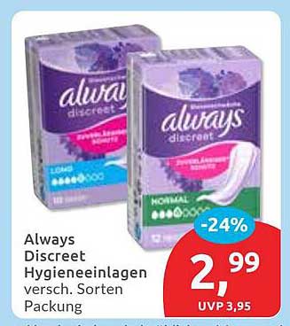 Always Discreet Hygieneeinlagen - verschiedene Sorten