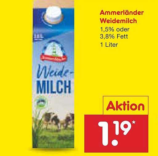 Ammerländer Weidemilch 1,5% oder 3,8% Fett, 1 Liter
