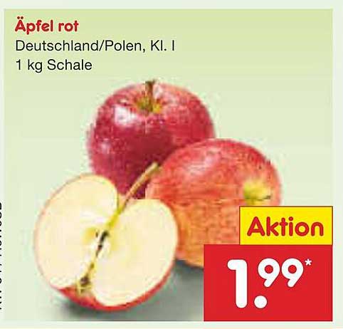 Äpfel rot - Deutschland/Polen, Klasse I, 1 kg Schale