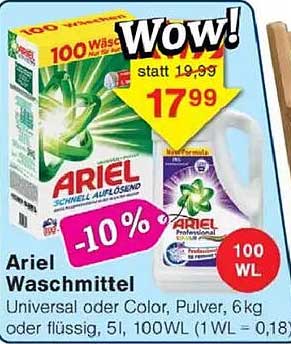 Ariel Waschmittel - Universal oder Color, 6 kg Pulver oder 5 l flüssig