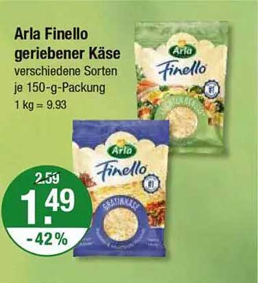 Arla Finello geriebener Käse verschiedene Sorten je 150-g-Packung