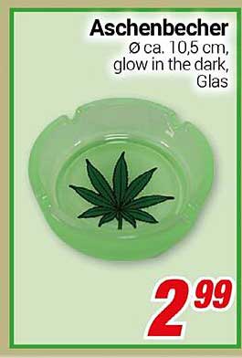 Aschenbecher Ø ca. 10,5 cm, glow in the dark, Glas