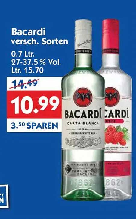 Bacardi verschiedene Sorten 0.7 Ltr.