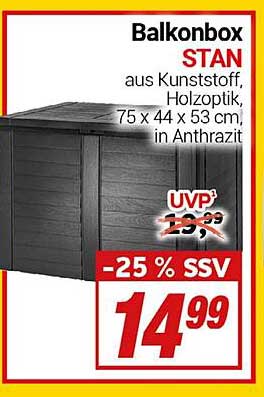 Balkonbox STAN aus Kunststoff, Holzoptik, 75 x 44 x 53 cm, in Anthrazit