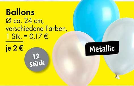 Ballons Ø ca. 24 cm, verschiedene Farben, 12 Stück für 2 €