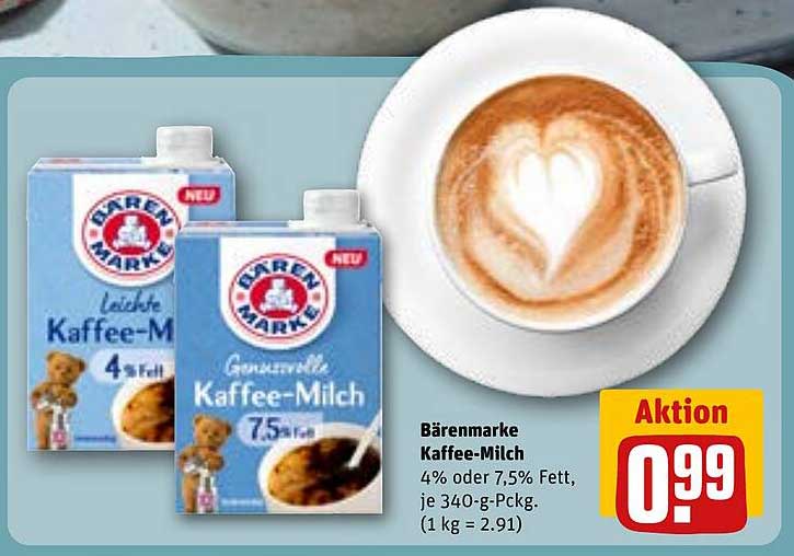Bärenmarke Kaffee-Milch 4% oder 7,5% Fett, je 340-g-Pckg.