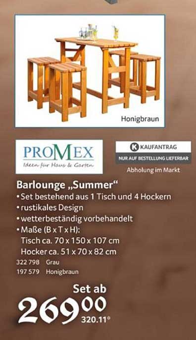 Barlounge „Summer“ – rustikales Gartenmöbelset mit Tisch und Hockern