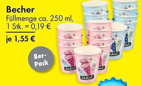 Becher 8er-Pack - Füllmenge ca. 250 ml, je 1,55 €