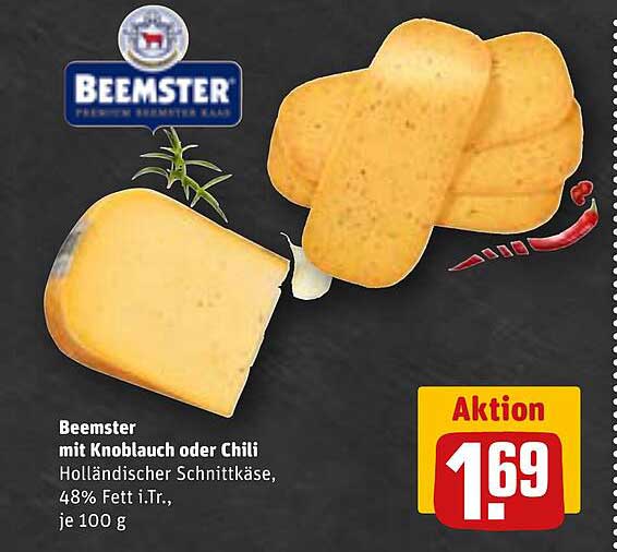 Beemster mit Knoblauch oder Chili, Holländischer Schnittkäse, 48% Fett i.Tr., je 100 g