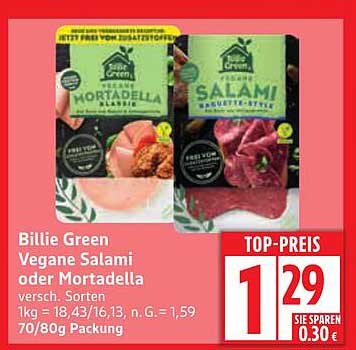 Billie Green Vegane Salami oder Mortadella