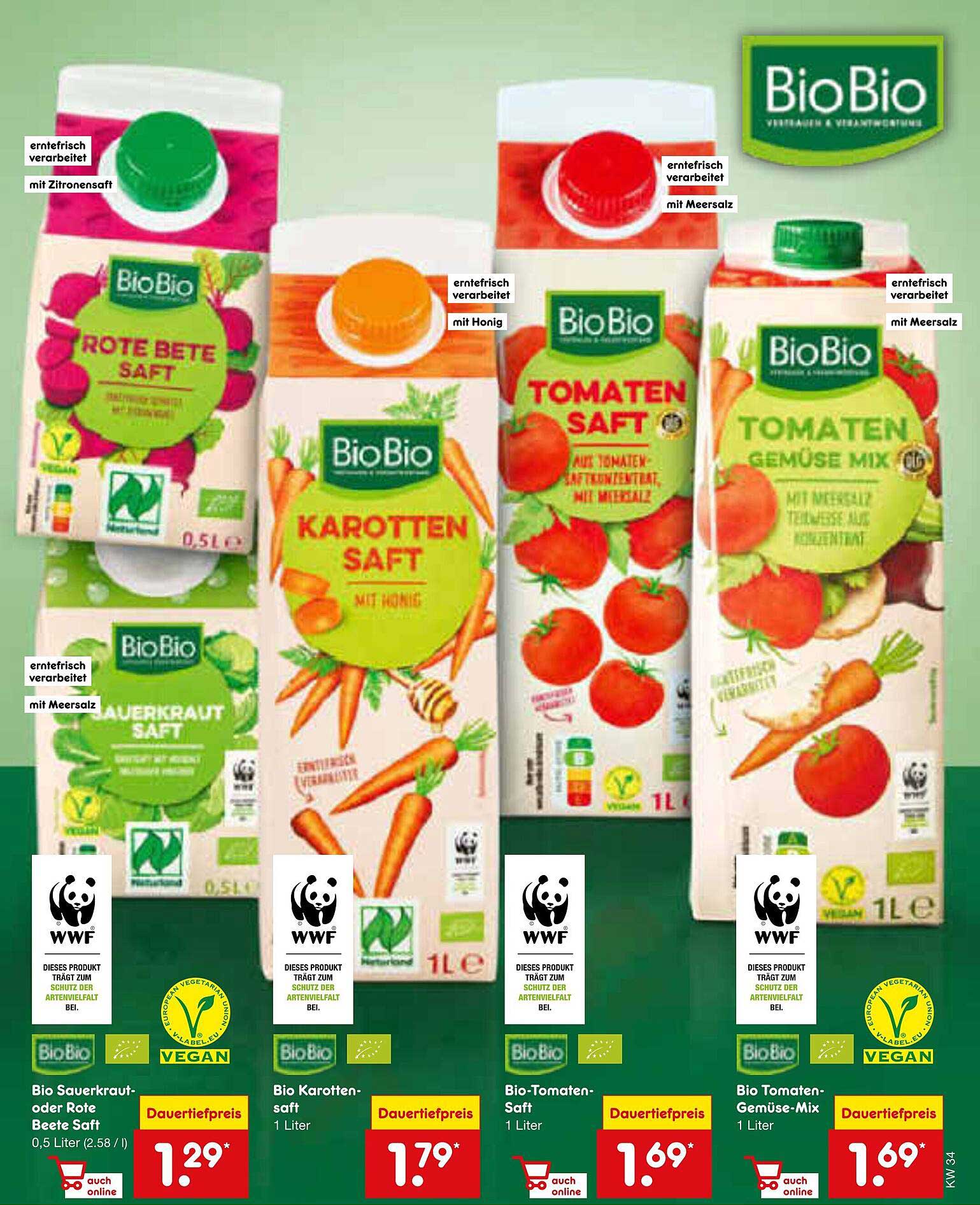 Bio Bio Rote Bete Saft, Karotten Saft, Tomatensaft und Tomaten-Gemüse-Mix