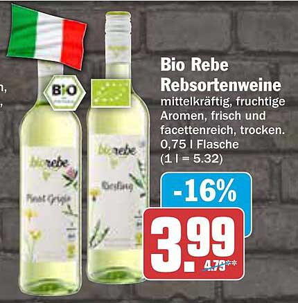 Bio Rebe Rebsortenweine 0,75 l Flasche