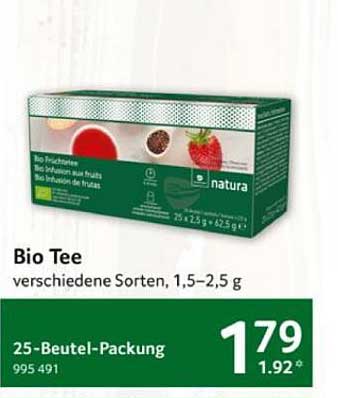 Bio Tee verschiedene Sorten, 1,5–2,5 g – 25-Beutel-Packung