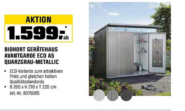 BIOHORT Gerätehaus Avantgarde Eco A5 Quarzgrau-Metallic