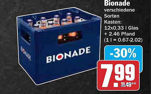 Bionade verschiedene Sorten Kasten 12x0,33 l