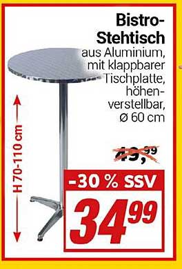 Bistro-Stehtisch aus Aluminium, mit klappbarer Tischplatte, höhenverstellbar, Ø 60 cm