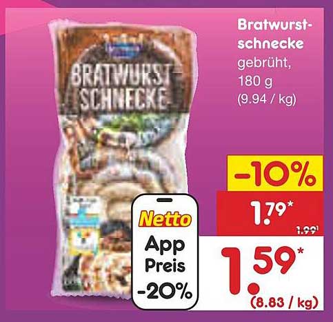 Bratwurstschnalle - gebrüht, 180 g (9,94 €/kg)