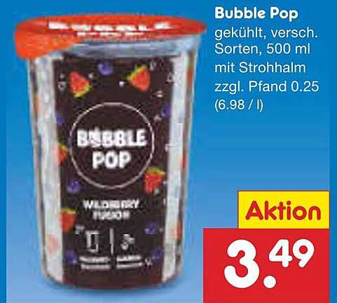 Bubble Pop - gekühlt, verschiedene Sorten, 500 ml mit Strohhalm