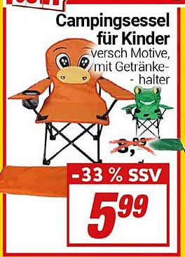 Campingsessel für Kinder - verschiedene Motive, mit Getränkehalter