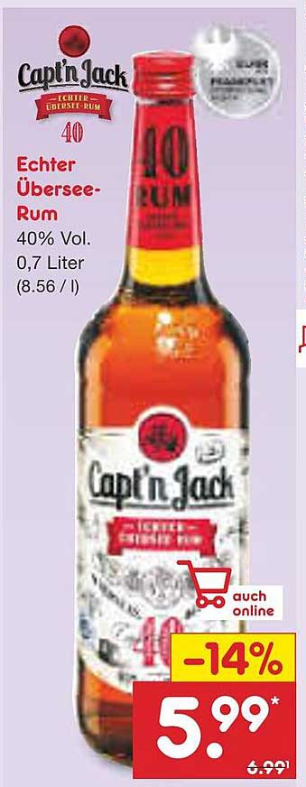 Cap'tn Jack Echter Übersee-Rum 0,7 Liter