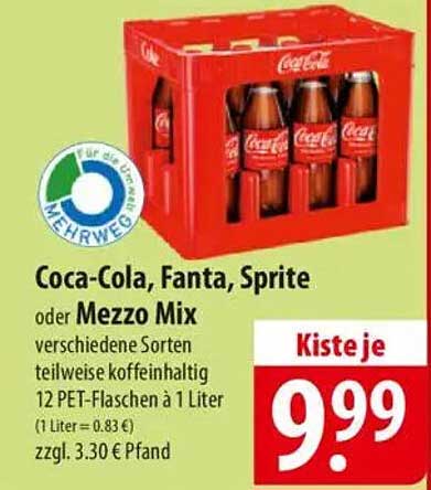 Coca-Cola, Fanta, Sprite oder Mezzo Mix – 12 PET-Flaschen