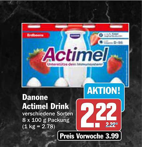 Danone Actimel Drink verschiedene Sorten 8 x 100 g Packung