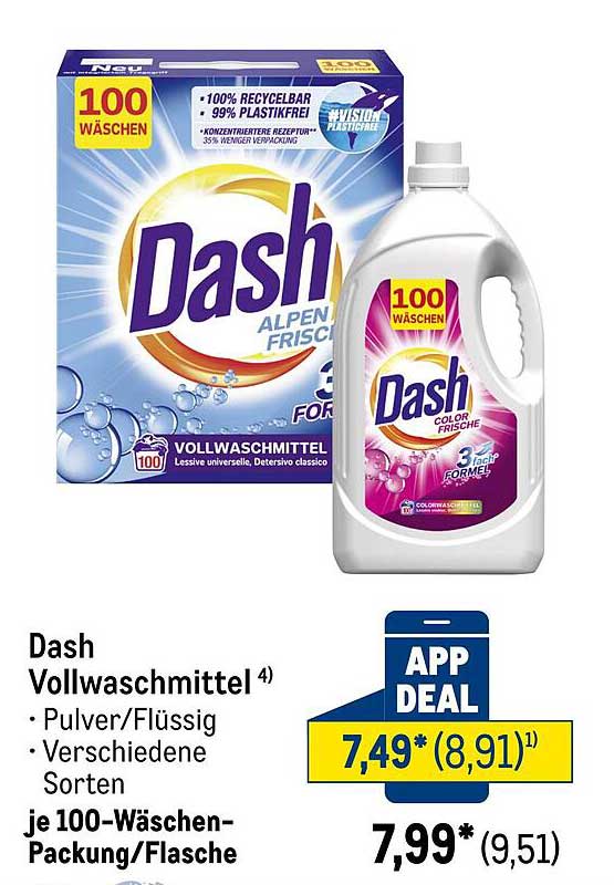 Dash Vollwaschmittel - Alpenfrisch & Colorfrisch | 100 Wäsche