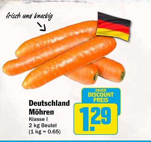 Deutschland Möhren Klasse I 2 kg Beutel