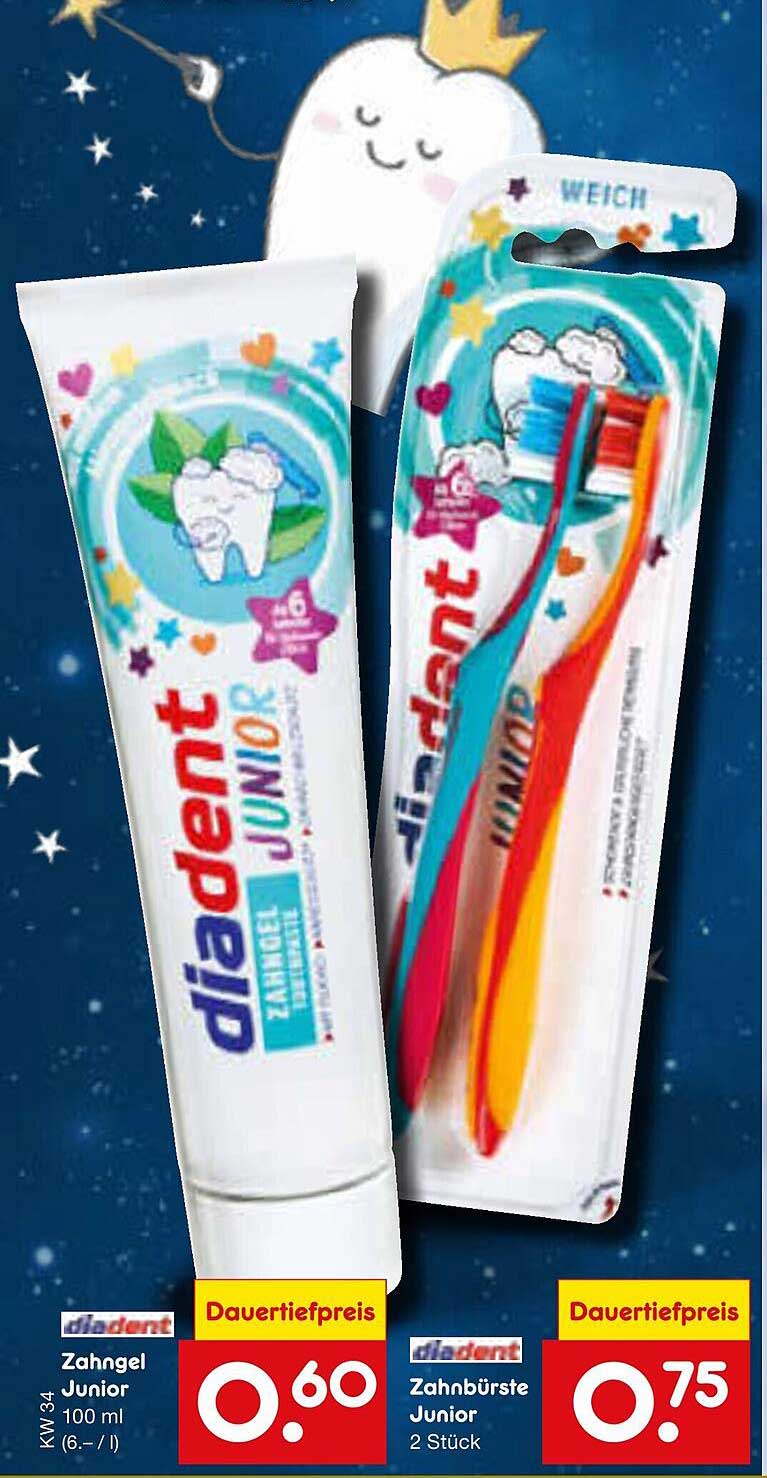 diadent Junior Zahngel 100 ml und Zahnbürste Junior (2 Stück)