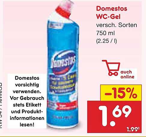 Domestos WC-Gel verschieden Sorten 750 ml (2.25 / l)
