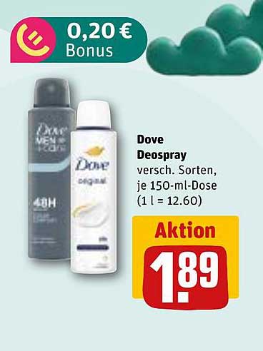 Dove Deospray verschiedene Sorten, je 150-ml-Dose (1 l = 12,60)