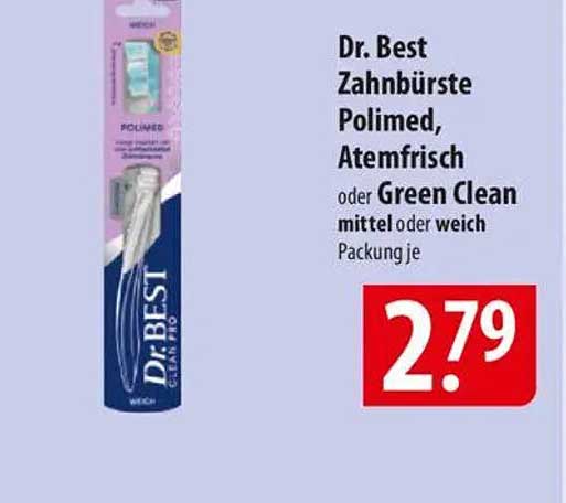Dr. Best Zahnbürste Polimed, Atemfrisch oder Green Clean mittel oder weich