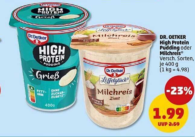 DR. OETKER High Protein Pudding oder Milchreis 400 g
